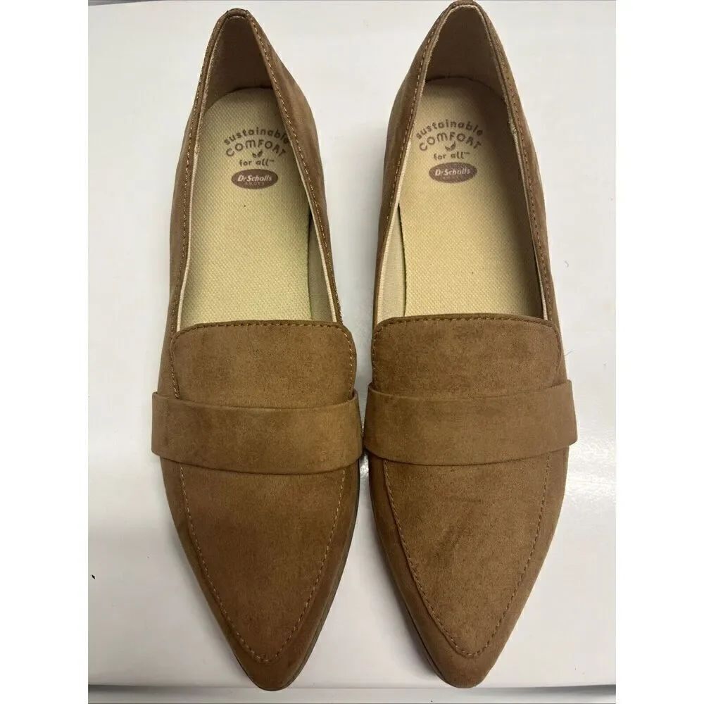 Dr Scholls 9M Emilia Pointed Toe Slip-On Tan Flat Loafer Comfort Shoes